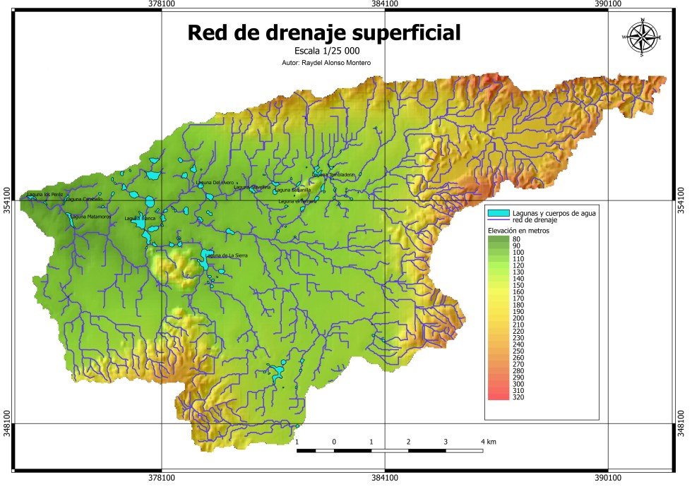 Mapa de la red de drenaje superficial.